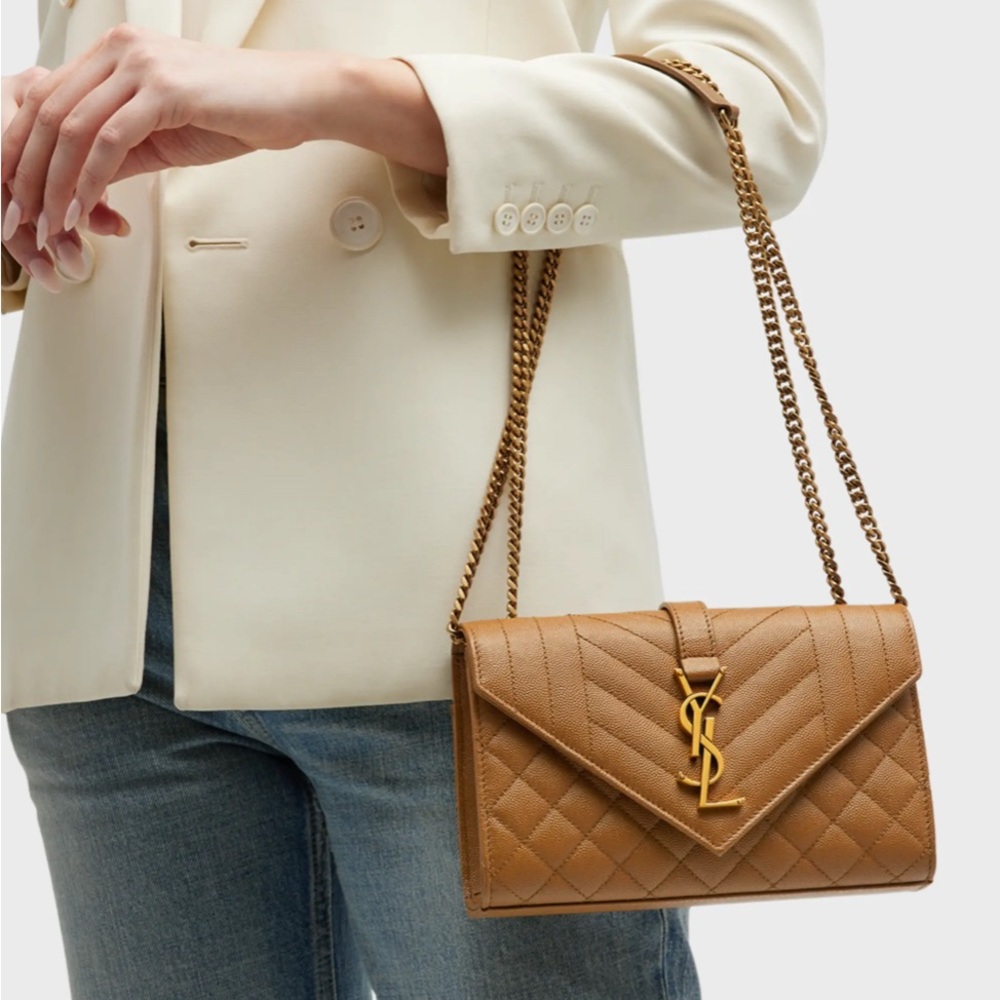 Saint Laurent Tan Quilted Leather Chain Shoulder Bag